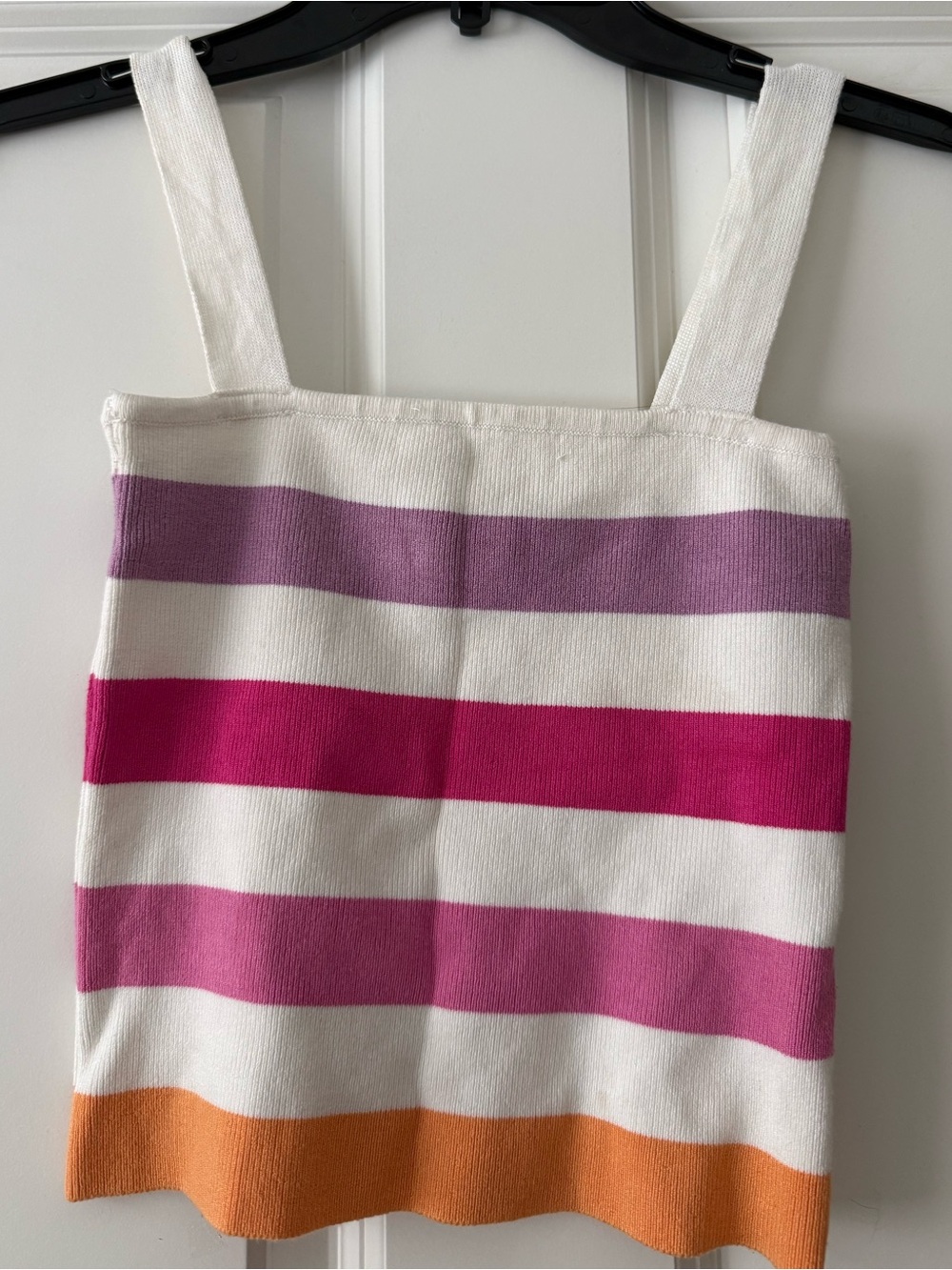 Forever 21 White Tank Crop Top with Pink, Hot Pink, Purple and Orange Stripes